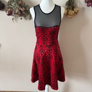 Rue 21 Whimsigoth Red and Black Damask Printed Skater Dress